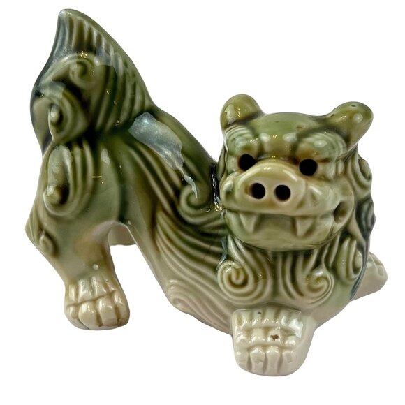 Vintage Ceramic Foo Dog Lion Shishi Figurine Green Blue & Cream Detailed EUC - Picture 1 of 10